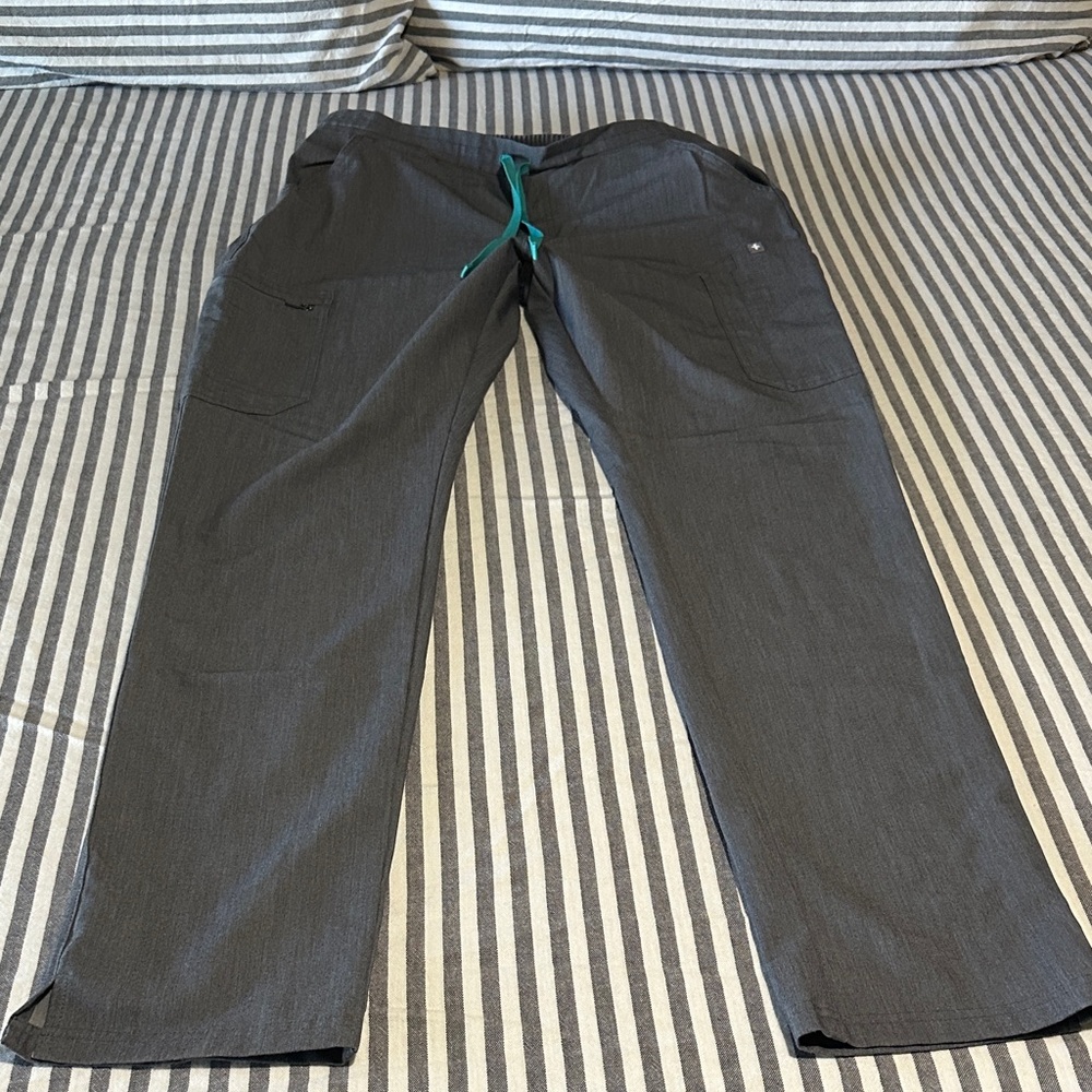 Women’s Gray figs scrubs Pants with Teal Drawstring